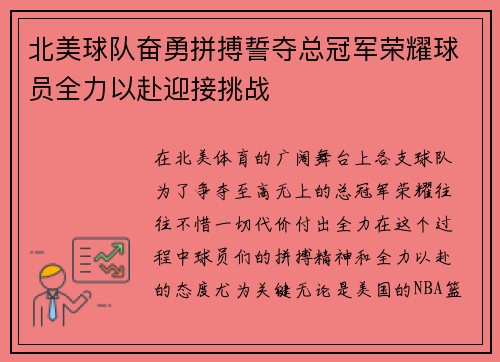 北美球队奋勇拼搏誓夺总冠军荣耀球员全力以赴迎接挑战